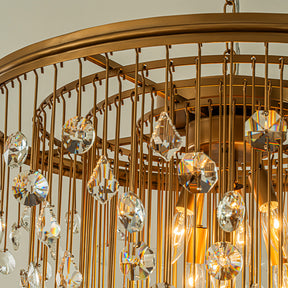 28” 7-Light Mid-Century Statement Crystal Chandelier Painted Brass Vintage Glam Pendant Light Adjustable Ceiling Fixture for Dining Room Living Room