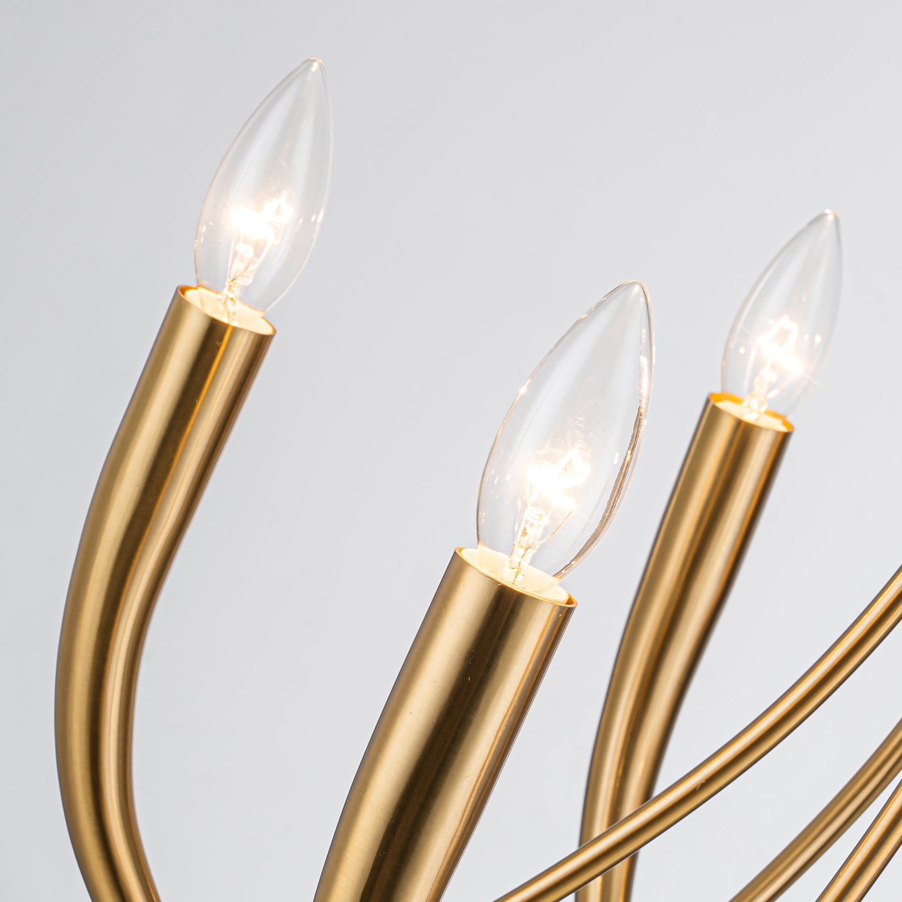 20'' 6-Light Plated Brass Candelabra Chandelier with Curved Arms Mid-Century Modern Pendant Light for Dining Room or Entryway