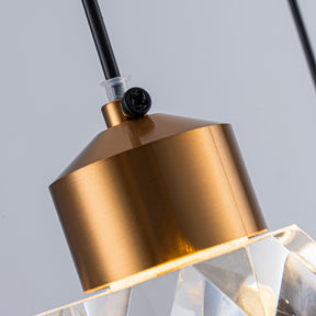 9'' Modern 3-Light Diamond Shape Crystal Cluster Integrated LED Pendant In Antique Gold Round Ceiling Lamp