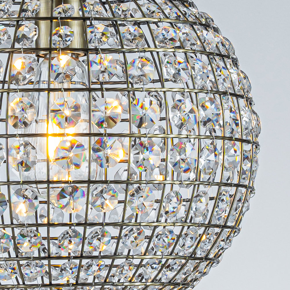 OpenBox 1-Light 12" Retro Antique Gold Crystal Globe Chandelier With Crystal Accents