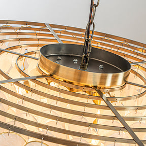 7-Light 30'' Modern Coastal Aged Bronze Natural Capiz Shell Tiered Chandelier Vintage Glam Pendant Light For Dining Room Living Room or Foyer