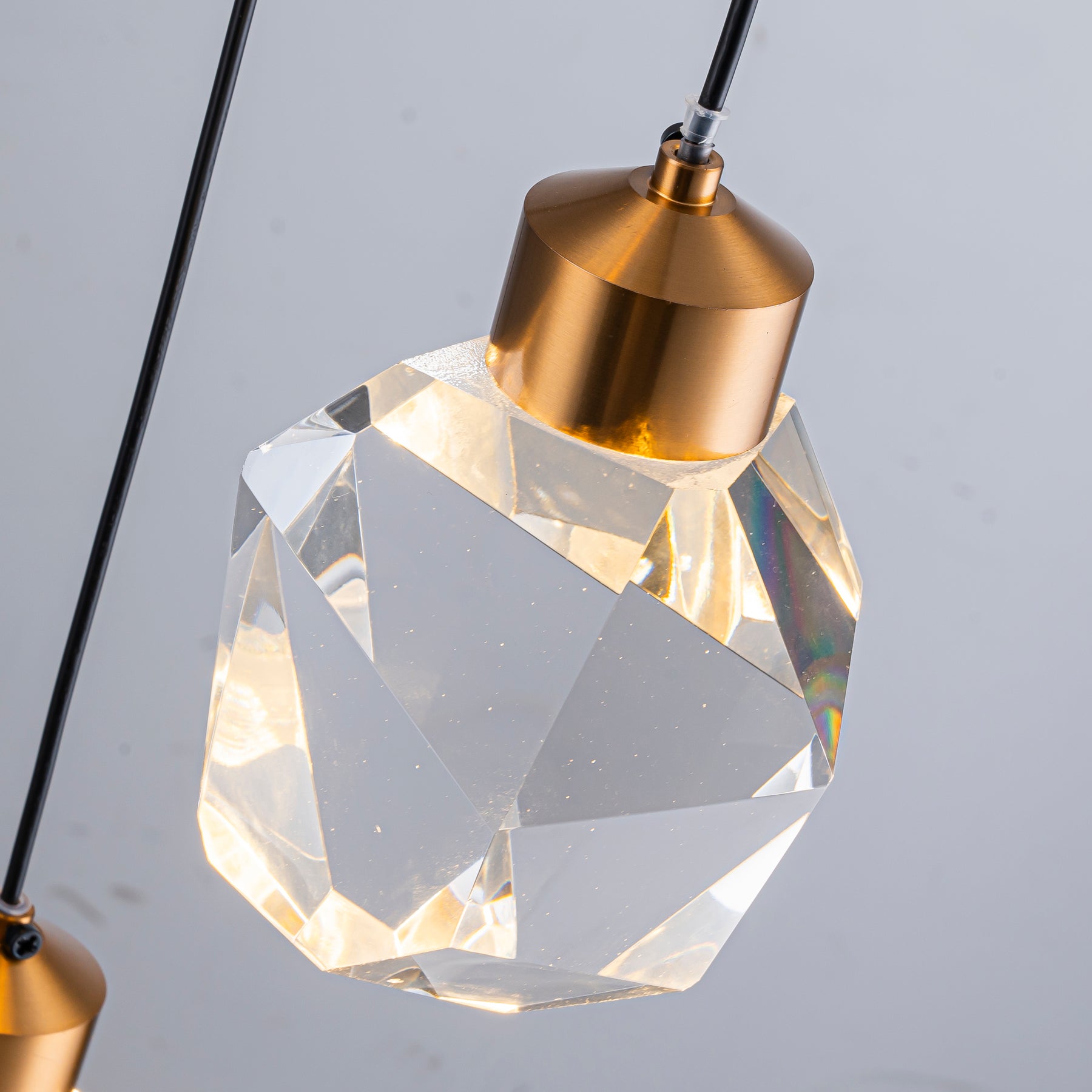 9'' Modern 3-Light Diamond Shape Crystal Cluster Integrated LED Pendant In Antique Gold Round Ceiling Lamp