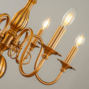 24'' 6-Light Dimmable French Country Chandelier in Antique Brass Adjustable Vintage Candle Style Pendant Lighting for Dining Room or Foyer