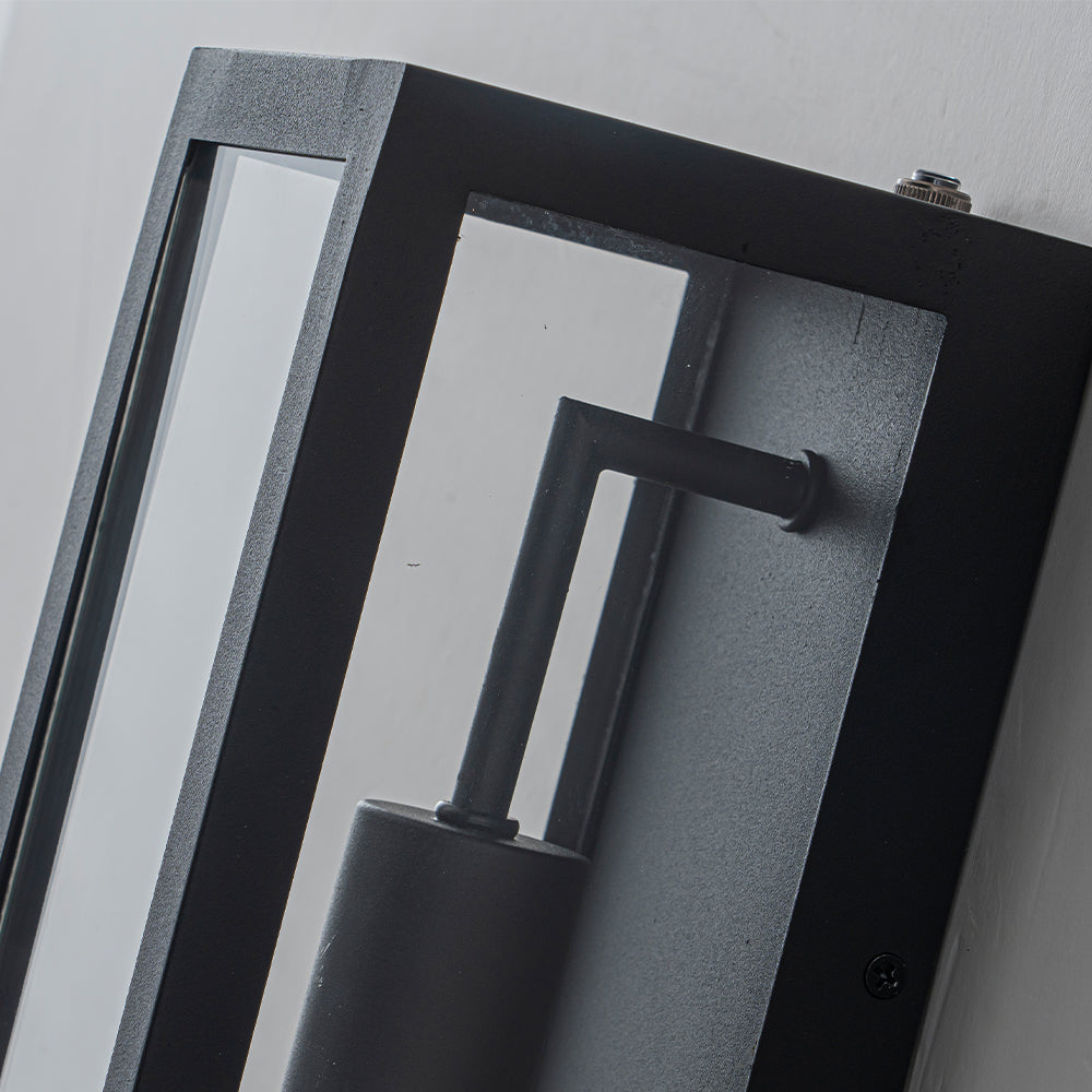 H18" 1-Light Modern Minimalist Black Outdoor Wall Lantern with Clear Glass Dusk to Dawn Outdoor Exterior Wall Light Open Bottom Wall Sconce for Porch Garage Entryway