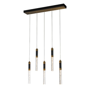 31" Modern Linear 5-Light Seeded Bubble Glass Integrated LED Chandelier Dimmable Pendant Light In Matte Black For Dining Room Kitchen Island