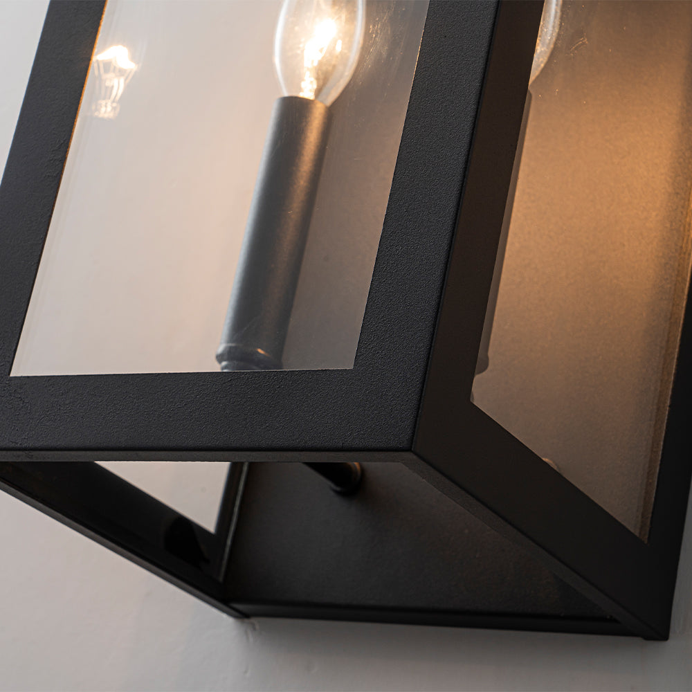 H20" 2-Lights Large Dusk to Dawn Outdoor Wall Lantern Unique/Statement Black Exterior Wall Sconce with Dual Candle Lights and Roof Top Design for Entryway Garage