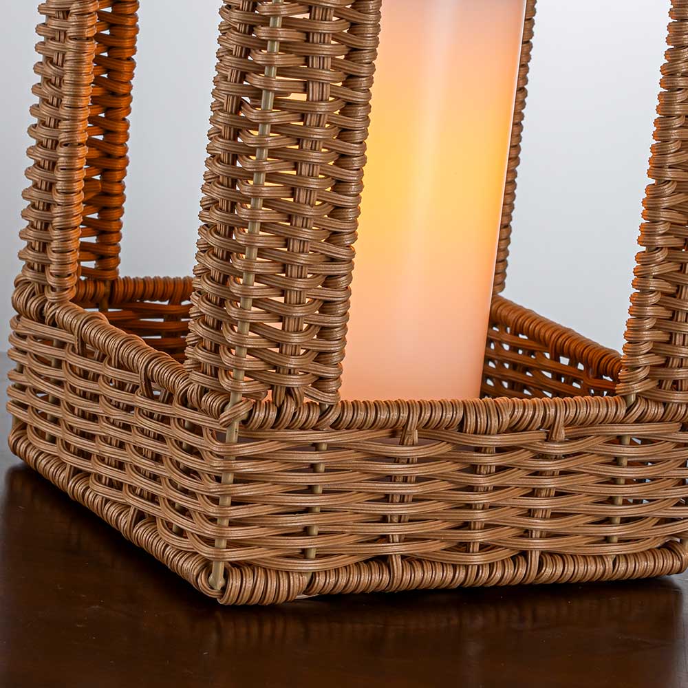 H17 Inch Natural Rattan Solar Lantern with LED Flameless Candle Handwoven Wicker Decorative Lantern for Tabletop Patio Porch Farmhouse Indoor Outdoor Decor
