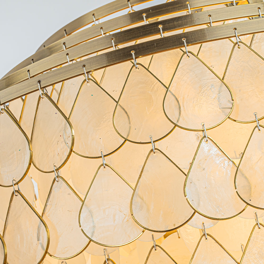 7-Light 24'' Mid-Century Modern Coastal Aged Bronze  4-Tier Natural Capiz Shell Chandelier Vintage Glam Pendant Light For Dining Room Living Room or Foyer