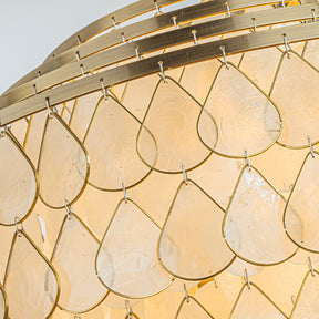 7-Light 24'' Mid-Century Modern Coastal Aged Bronze  4-Tier Natural Capiz Shell Chandelier Vintage Glam Pendant Light For Dining Room Living Room or Foyer