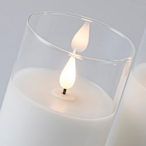 Set of 3 USB-C Rechargeable Flameless LED Glass Pillar Candle Set with Real Wax Remote Control Timer and Dimmable Light