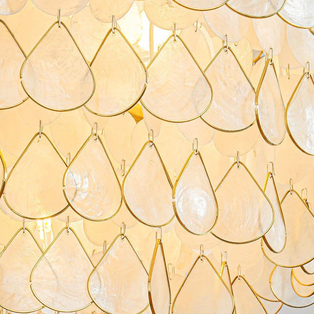 7-Light 24'' Mid-Century Modern Coastal Aged Bronze  4-Tier Natural Capiz Shell Chandelier Vintage Glam Pendant Light For Dining Room Living Room or Foyer