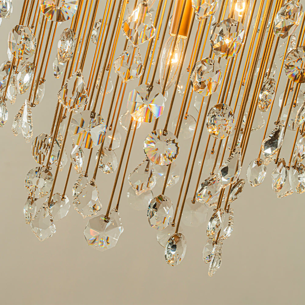 28” 7-Light Mid-Century Statement Crystal Chandelier Painted Brass Vintage Glam Pendant Light Adjustable Ceiling Fixture for Dining Room Living Room