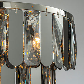 4-Light Dimmable 3-Tier Smoked Crystal Flush Mount Ceiling Light 14" Round Low Profile Chandelier with Polished Nickel Finish and Stainless Steel Accents for Dining Room, Entryway