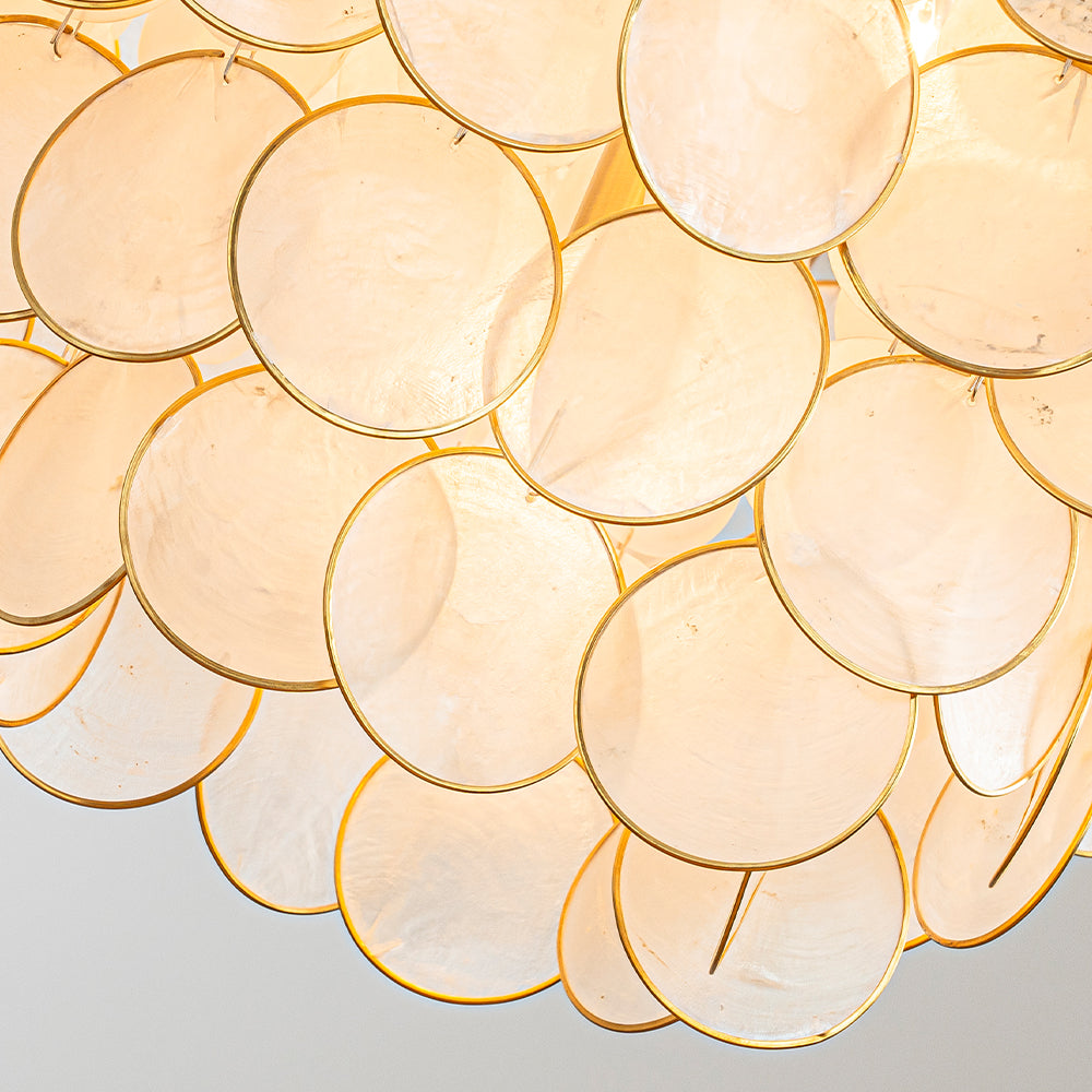 7-Light 30'' Modern Coastal Aged Bronze Natural Capiz Shell Tiered Chandelier Vintage Glam Pendant Light For Dining Room Living Room or Foyer