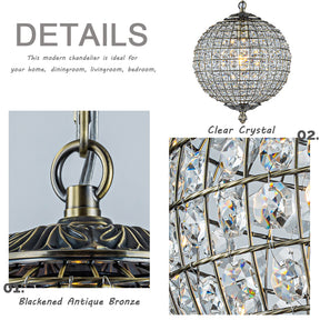 OpenBox 1-Light 12" Retro Antique Gold Crystal Globe Chandelier With Crystal Accents