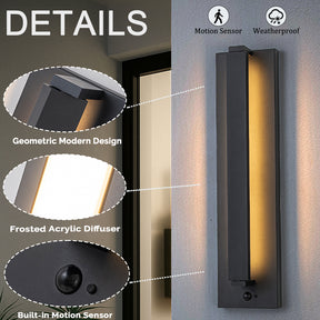H15" Modern Motion Sensor Outdoor Wall Light 23W Integrated LED Wall Sconce Matte Black Iron Exterior Light Fixture for Porch Garage Patio