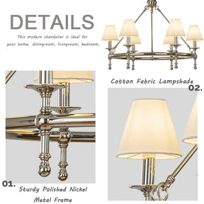 OpenBox Vintage Nickel Chandelier 6-Light Classic Pendant Fixture Elegant Interior Lighting With White Shades