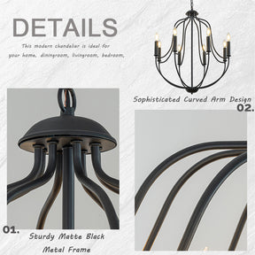 OpenBox 26'' 8-Light Modern Matt Black Classic Candelabra Chandelier Farmhouse Candle Pendant Light