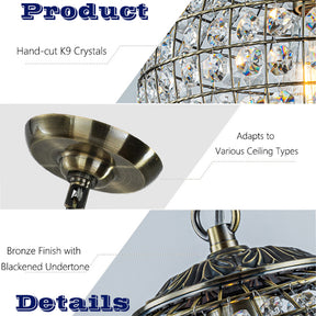 OpenBox 1-Light 12" Retro Antique Gold Crystal Globe Chandelier With Crystal Accents