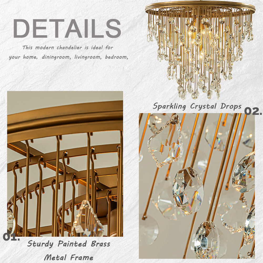 7-Light Modern Crystal Flush Mount Ceiling Light 28” Painted Brass Luxury Glam Flush Lighting for Bedroom Entryway Low Ceiling