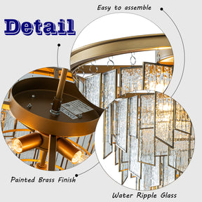 OpenBox Modern 6-Light 18in. Painted Brass Luxury Water Ripple Glass Chandelier for Living Room