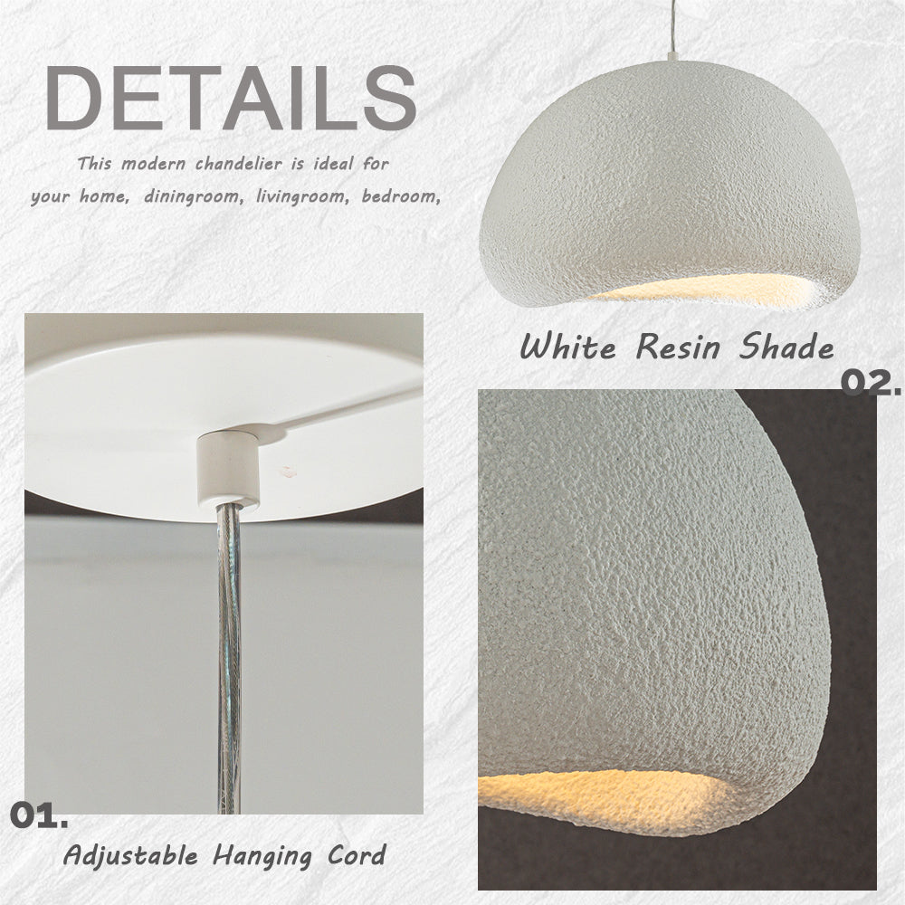 1 Lights W20in Modern Dome Pendant Light Single Modern White Chandelier for Dining Room Industrial Concrete Shade Hanging Light