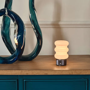 Opal Glass Cordless Rechargeable Table Lamp 3-Level Dimmable Flicker-Free LED Bedside Nightstand Lamp with Long-Lasting Battery for Bedroom