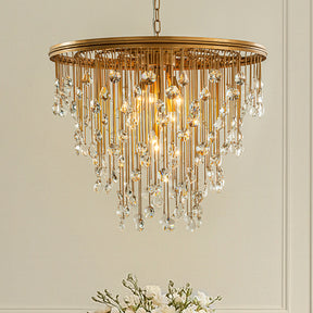 28” 7-Light Mid-Century Statement Crystal Chandelier Painted Brass Vintage Glam Pendant Light Adjustable Ceiling Fixture for Dining Room Living Room