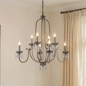35'' 8-Light Antique Bronze Dimmable Traditional Metal Chandelier with Crystal Accents and Adjustable Hanging Height for Dining Room Foyer or Living Room