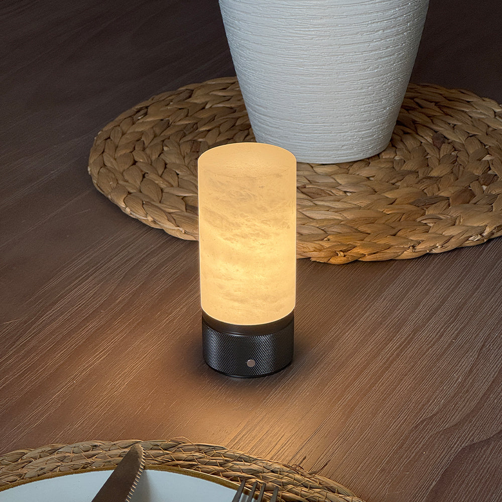 Natural Spanish Alabaster Cordless Rechargeable Table Lamp with 3-Level Dimmable Flicker-Free LED and Long-Lasting Battery Bedside Lamp