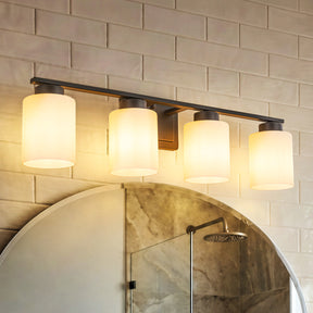 Modern Contemporary 4-Light Bathroom Vanity Light Dark Brown Wall Sconce with Frosted Glass Shades 29-Inch Wall Mounted Fixture for Mirror Hallway
