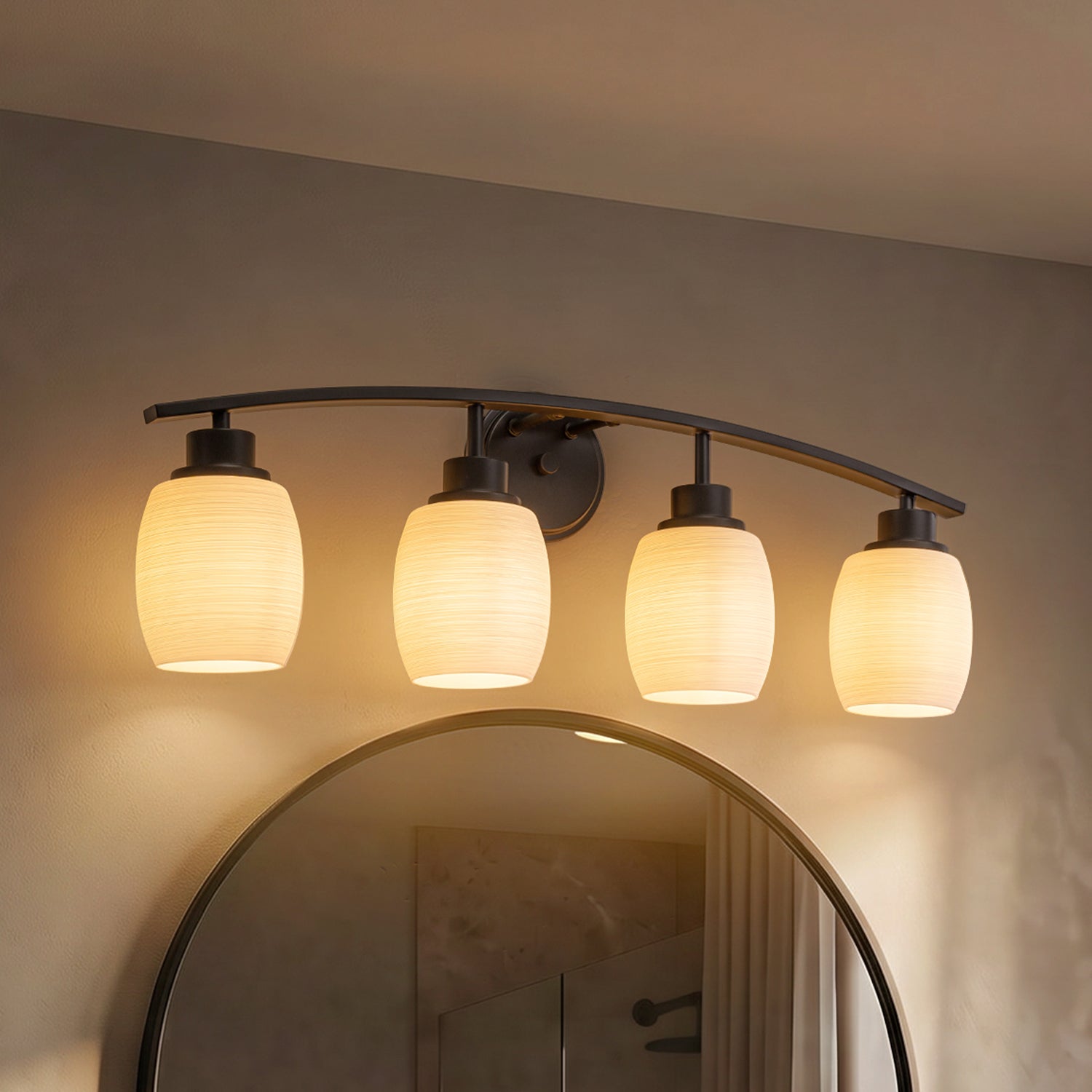 28-in Modern Contemporary  4-Light Bathroom Vanity Light Bath Bar Dark Brown Wall Sconce with Textured Opal Glass Shades for Mirror Hallway