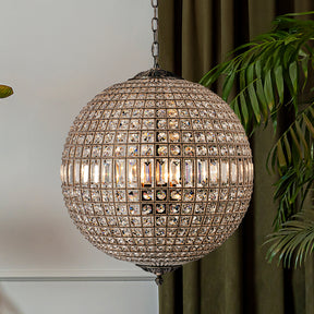 5-Light 24'' French Vintage Handcrafted Crystal Globe Chandelier Antique Bronze Mid-Century Pendant Light Dimmable For Dining Room Living Room or Foyer