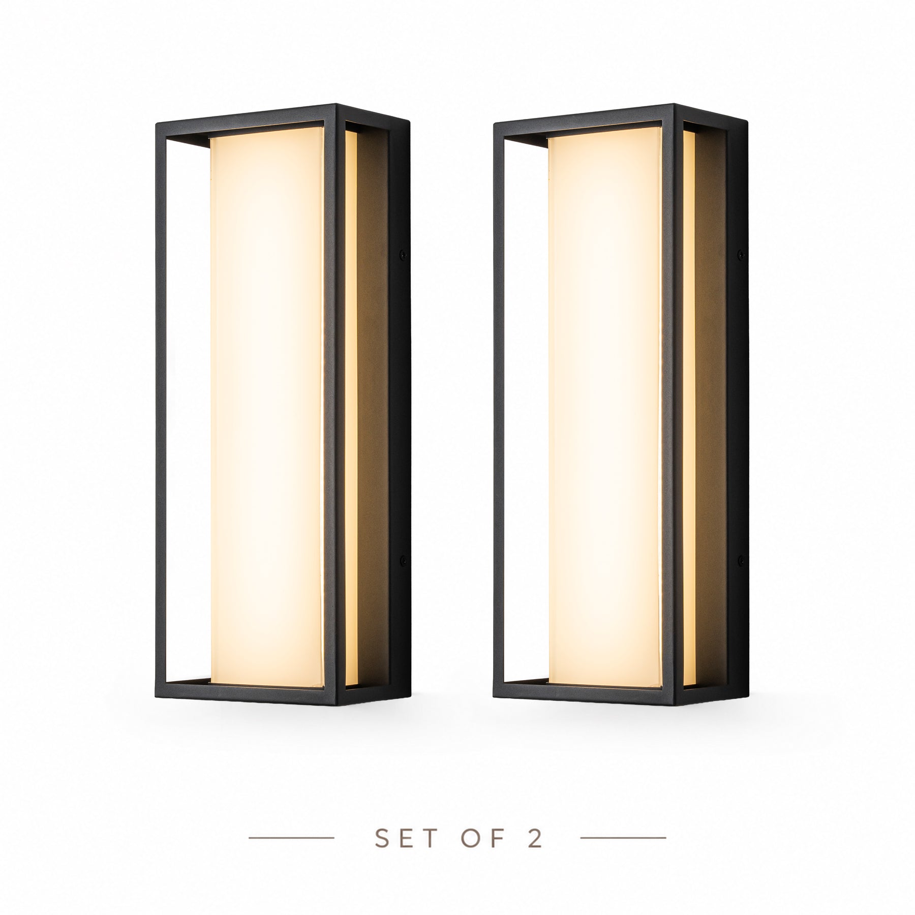 H15" Modern Outdoor Integrated LED Wall Sconce Set of 2 with Acid-Etched White Glass