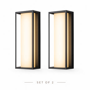 H15" Modern Outdoor Integrated LED Wall Sconce Set of 2 with Acid-Etched White Glass