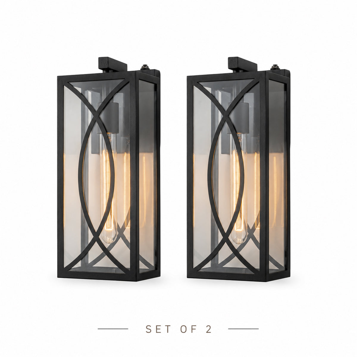 15 in. 1-Light Matte Black Dusk-to-Dawn Outdoor Wall Lantern Sconce with Clear Glass (2-Pack)