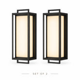 Architectural Outdoor Integrated LED Wall Sconce Set of 2 with Layered Frame and Acid-Etched White Glass