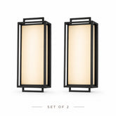 Large Architectural Outdoor Integrated LED Wall Sconce Set of 2 with Layered Frame and Acid-Etched White Glass