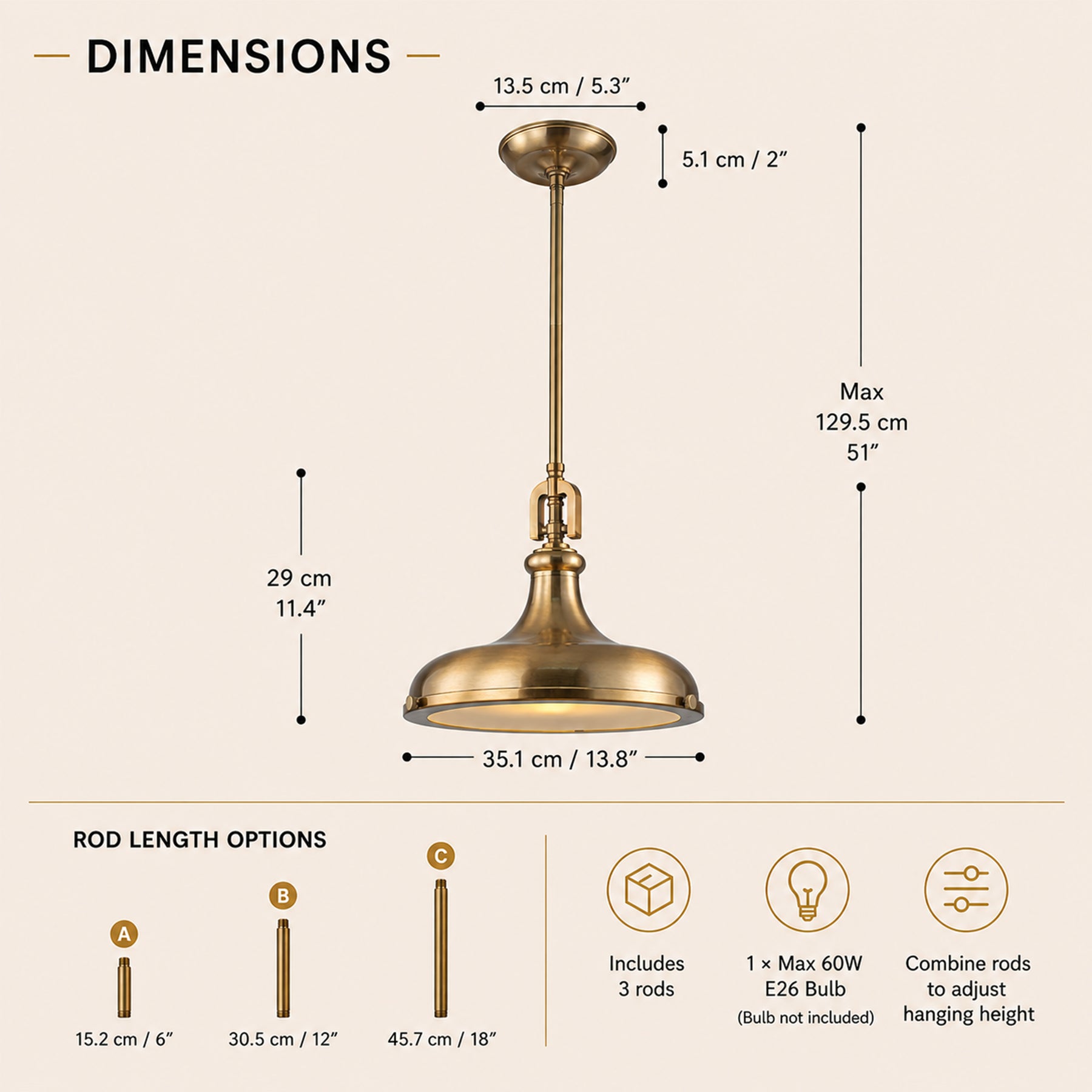 14'' Transitional 1-Light Satin Brass Pendant Light with Frosted Glass Shade for Kitchen Island or Dining Room
