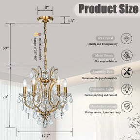 OpenBox 18'' 5-Light Classic/Traditional Lighting Fixture Antique Gold Ornate Crystal Chandelier