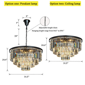 OpenBox 8-Lights Modern Black 4-Tier Round Crystal Fringe Chandelier