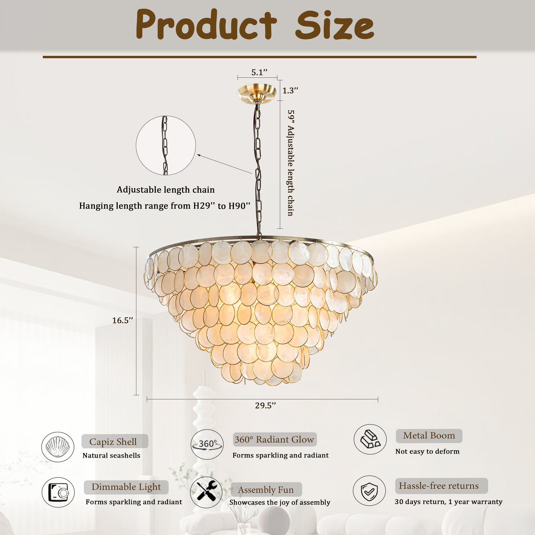 OpenBox 7-Light 30'' Modern Coastal Aged Bronze Natural Capiz Shell Tiered Chandelier Vintage Glam Pendant Light