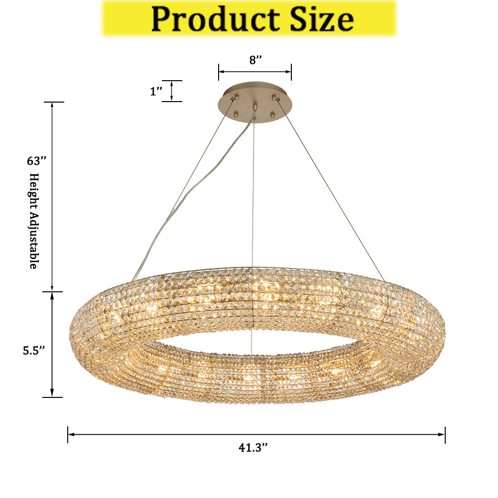OpenBox 18-Light 41 inch Unique/Statement Soft Gold Wagon Wheel Chandelier With Crystal Beads Accents