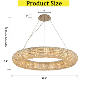 OpenBox 18-Light 41 inch Unique/Statement Soft Gold Wagon Wheel Chandelier With Crystal Beads Accents