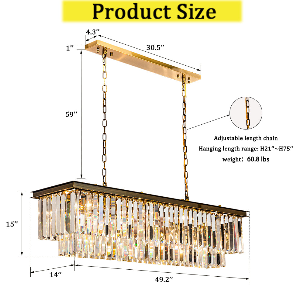 OpenBox 12-Light Modern Gold Fringe Crystal Chandelier for Dining Room with Crystal Accents