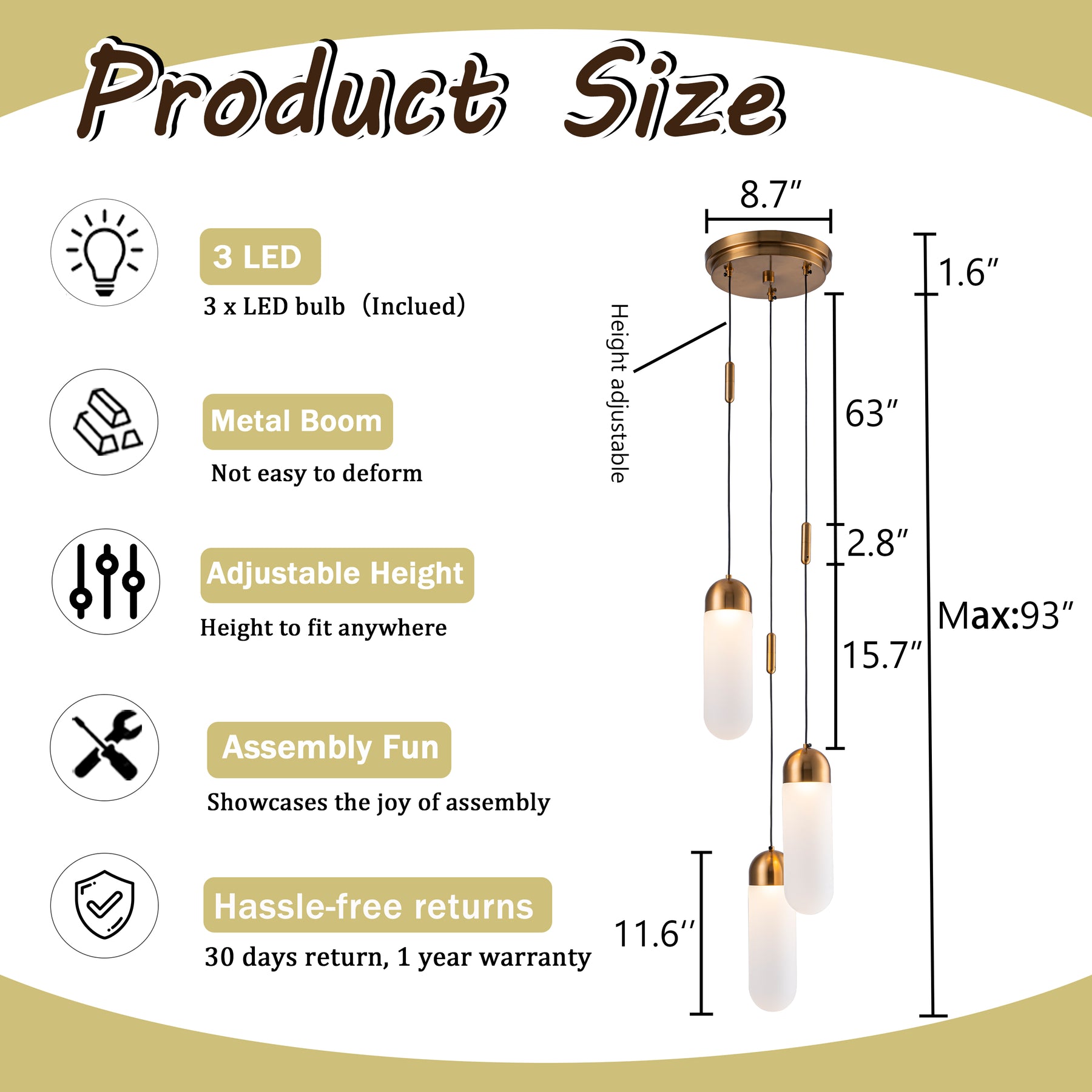 OpenBox 9" Modern 3-Light Seeded Glass Cluster Integrated LED Pendant In Antique Gold Round Ceiling Lamp
