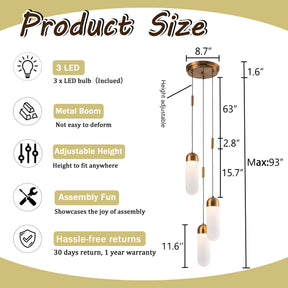OpenBox 9" Modern 3-Light Seeded Glass Cluster Integrated LED Pendant In Antique Gold Round Ceiling Lamp