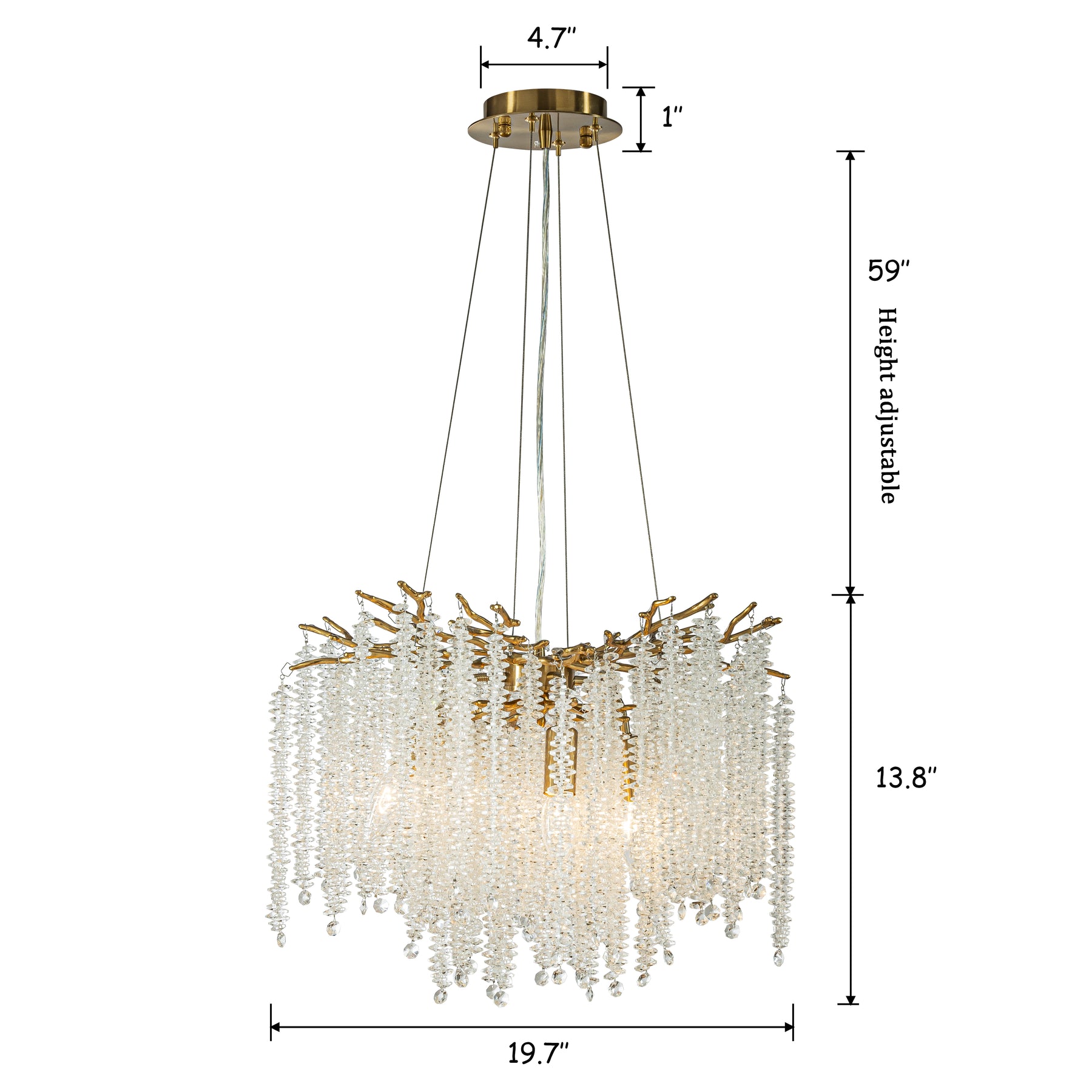 OpenBox 20" Modern Glam Crystal Chandelier Antique Brass Branch Style 4-Light Pendant Ceiling Light