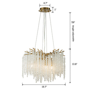 OpenBox 20" Modern Glam Crystal Chandelier Antique Brass Branch Style 4-Light Pendant Ceiling Light