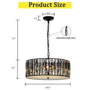 OpenBox 6-Light Black Mondern Farmhouse Lantern Drum Chandeliers With Crystal Accents